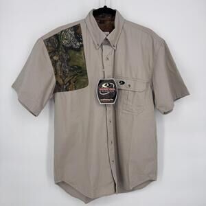 Mossy Oak Shirt Mens Medium Camo Shoulder Short Sleeve Shooter Hunting 4321